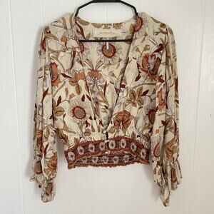 Jen's Pirate Booty Floral Blouse in Cream and Brown